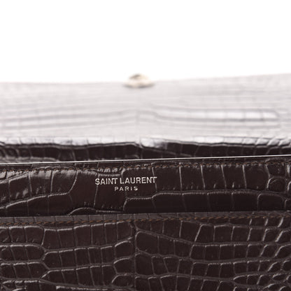 Saint Laurent Calfskin Crocodile Embossed Medium Monogram Sunset Brown 7 of 12