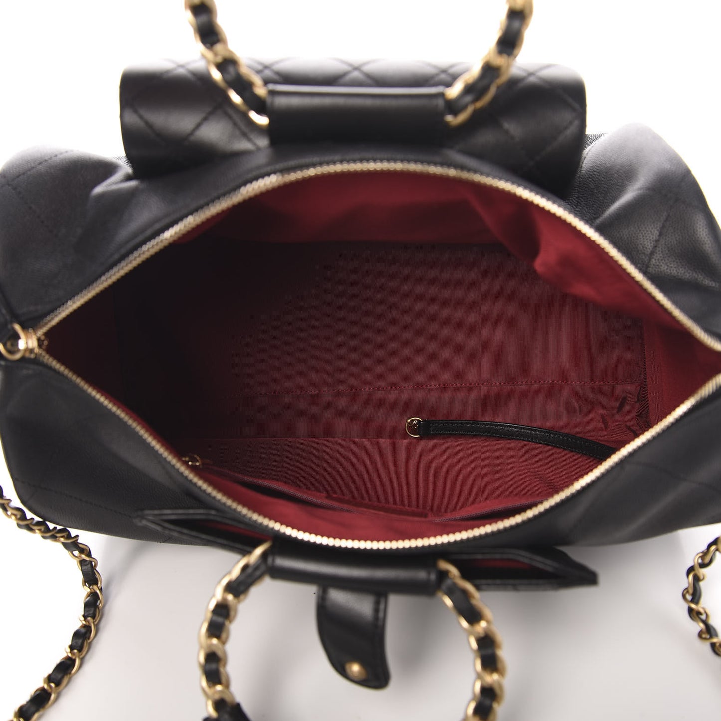 Grained Calfskin Lambskin Quilted Large Bowling Bag Black