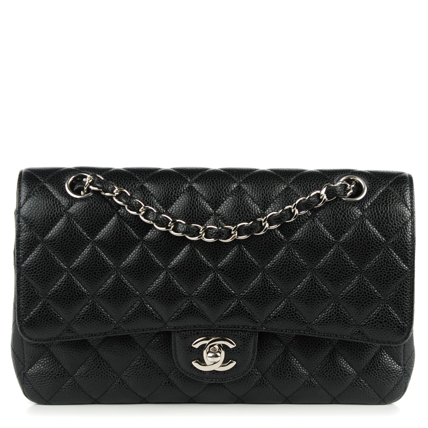 Caviar Quilted Medium Double Flap Black