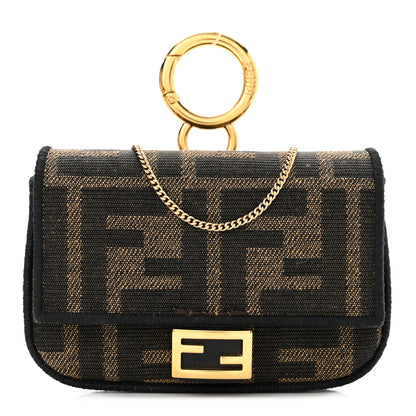 Fendi Fabric Jacquard FF 1974 Nano Baguette Charm Tobacco Moro Black 1 of 11