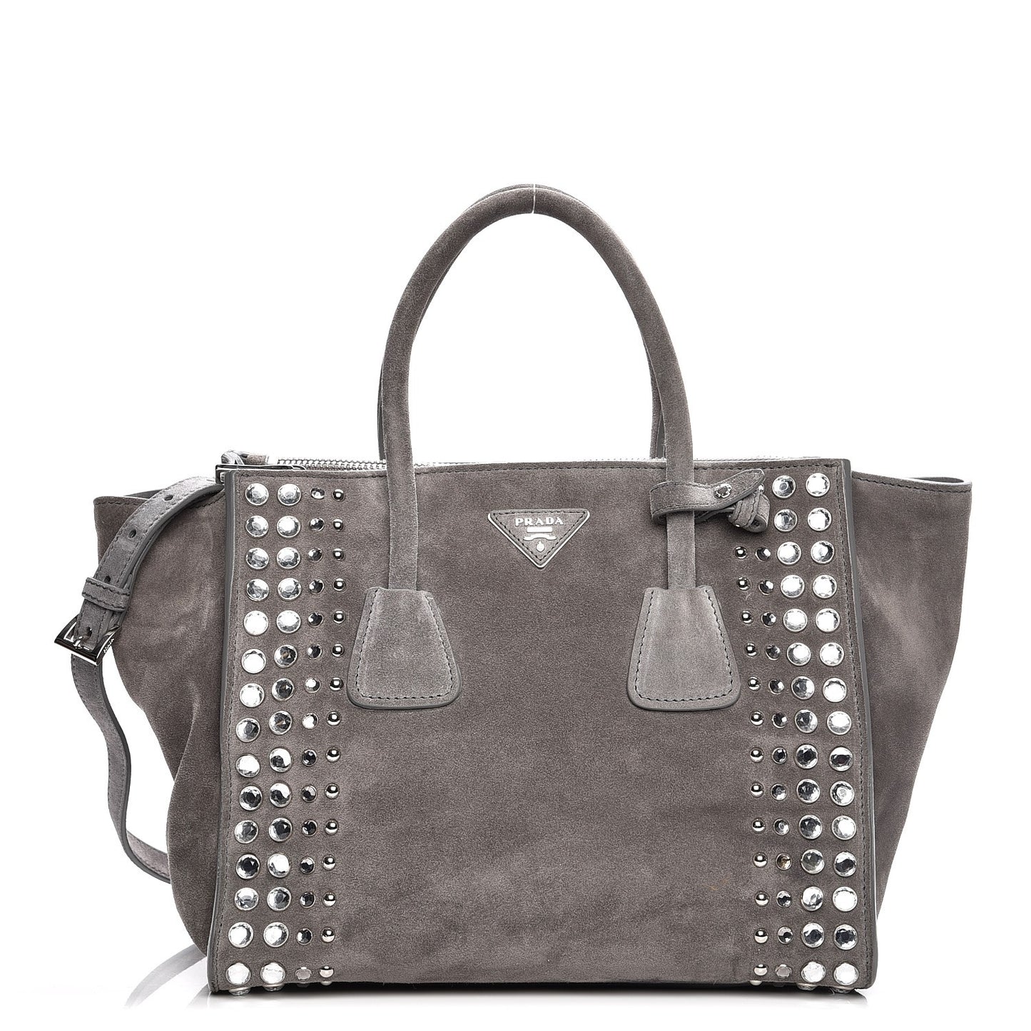 Scamosciato Suede Studded Crystal Twin Pocket Tote Marmo