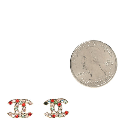 Chanel Metal Crystal CC Earrings Gold Multicolor 2 of 6