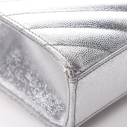 Saint Laurent Metallic Grain De Poudre Matelasse Medium Monogram Satchel Silver 8 of 19