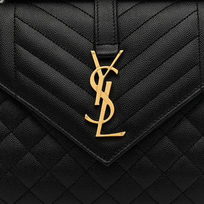 Saint Laurent Grain De Poudre Textured Mixed Matelasse Triquilt Medium Monogram Satchel Black 8 of 11
