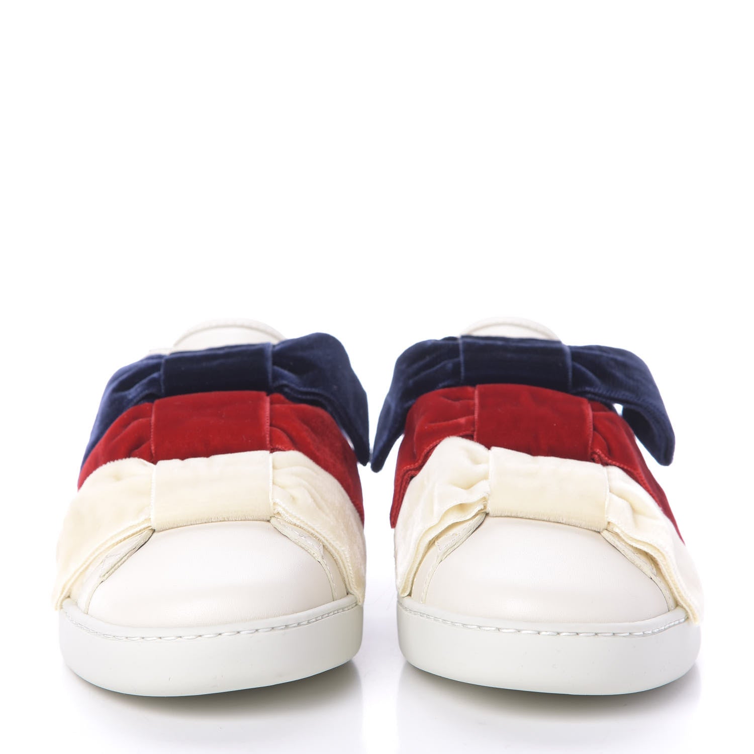 Gucci Calfskin Velvet Womens Bow Ace Sneakers 37.5 White 4 of 8