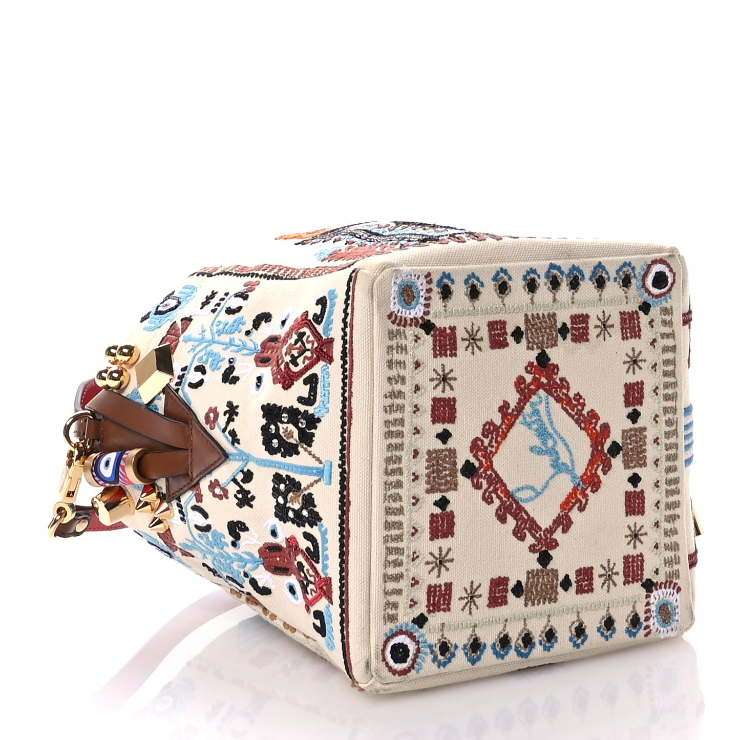 Frise Broderie Calfskin Mini Greekaba Tote Biscotto Multicolor