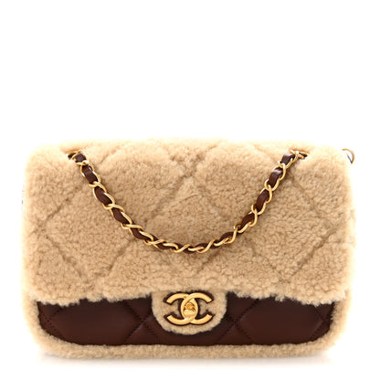 Chanel Shearling Lambskin Quilted Furry Coco Flap Beige Dark Brown 1 of 11