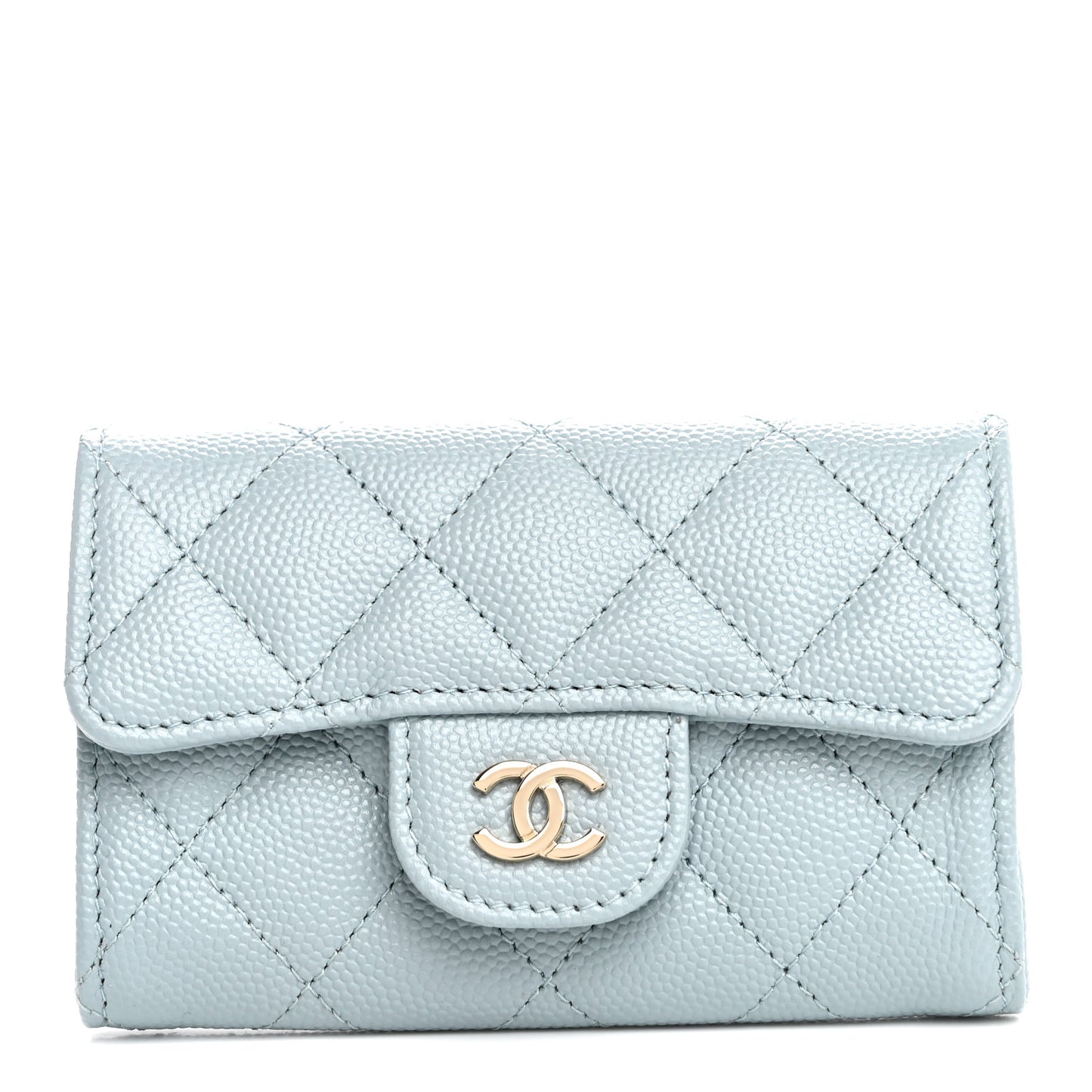 Caviar Quilted Flap Card Holder Wallet Light Blue