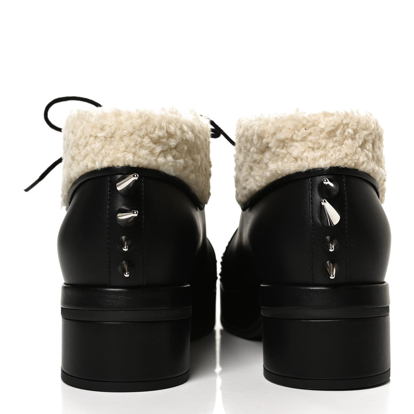 Calfskin Faux Shearling Studded Victor Ankle Boots 37.5 Black Mystic White