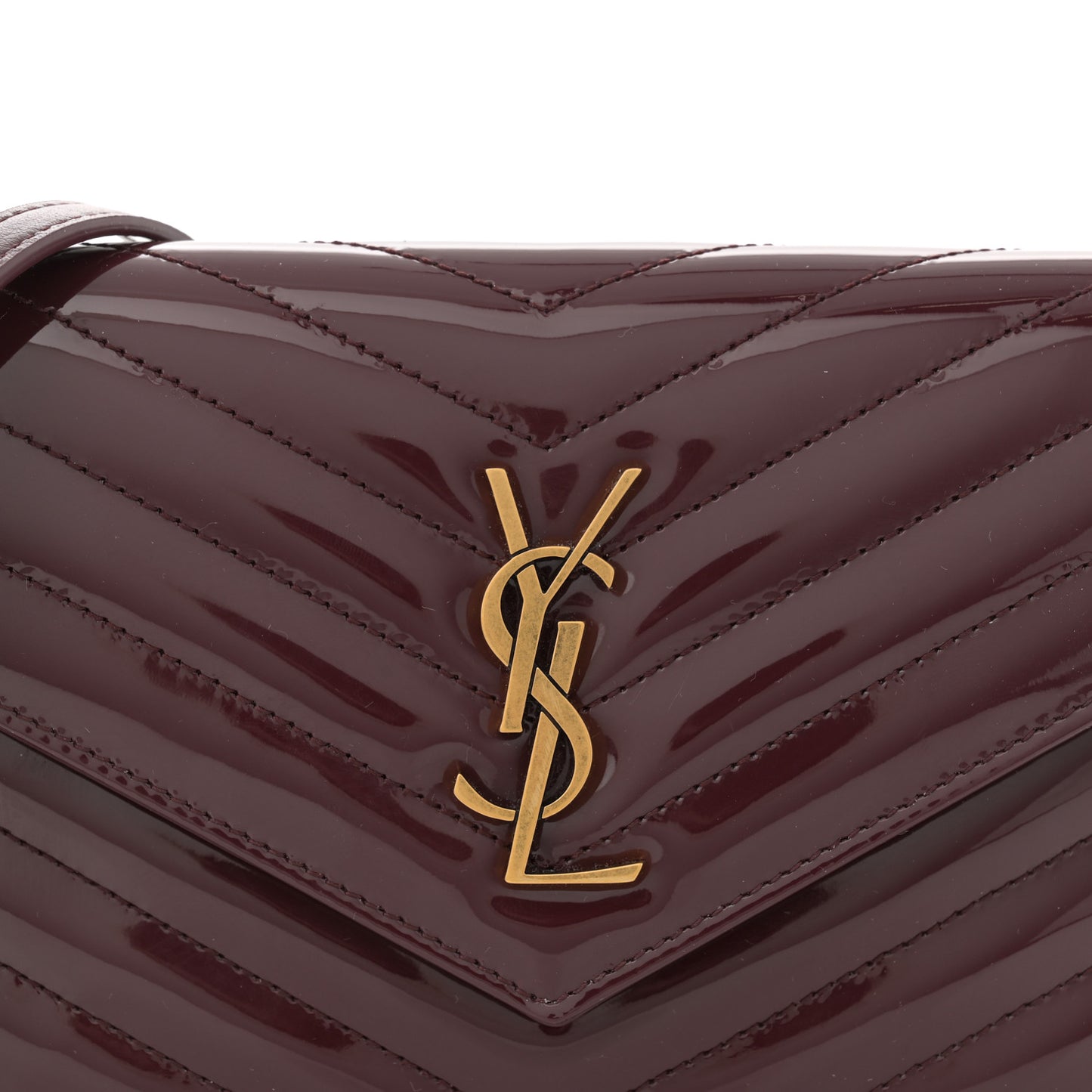 Patent Calfskin Matelasse Chevron Monogram Envelope Chain Wallet Dark Red Wine