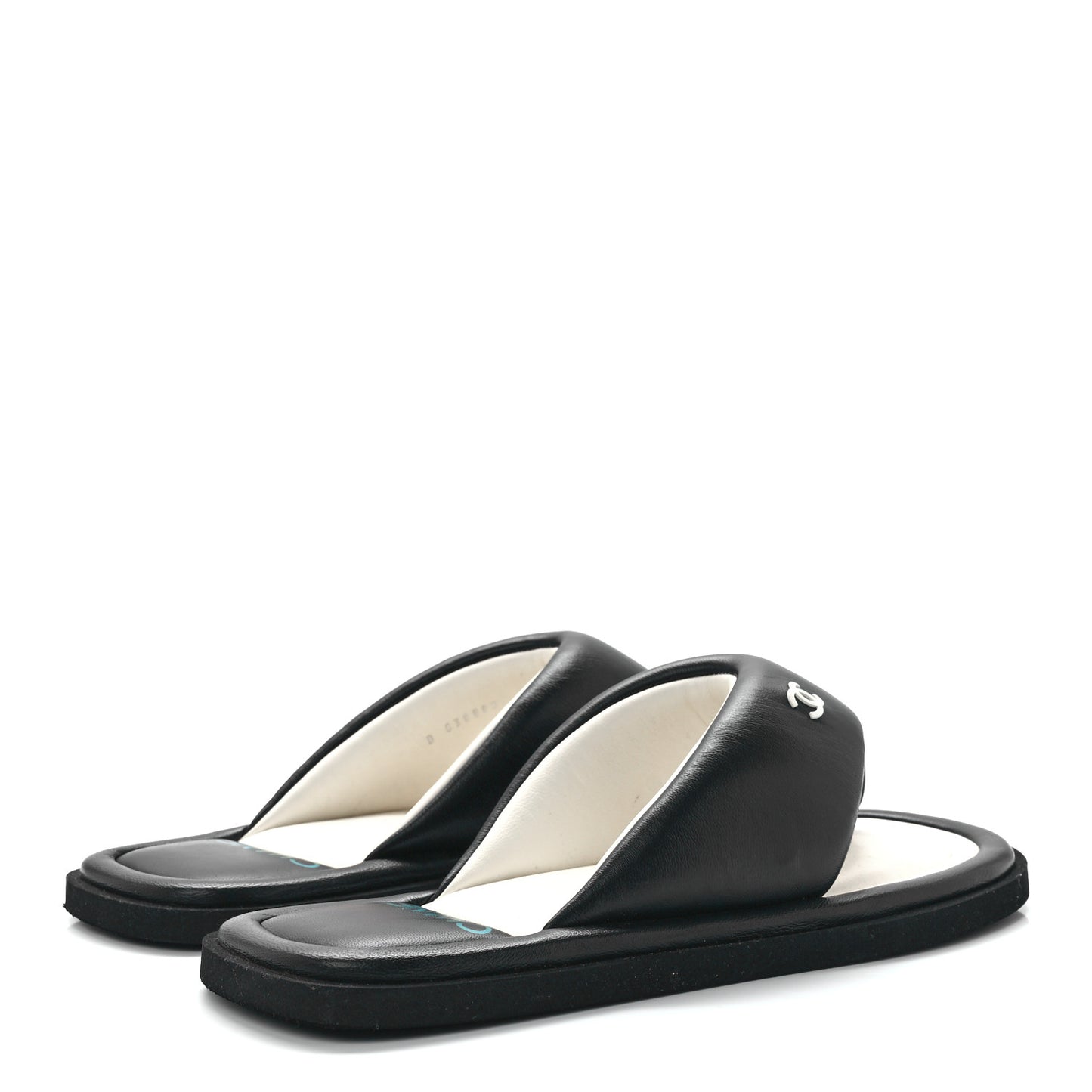 Lambskin Padded Pool Thong Sandals 38 Black