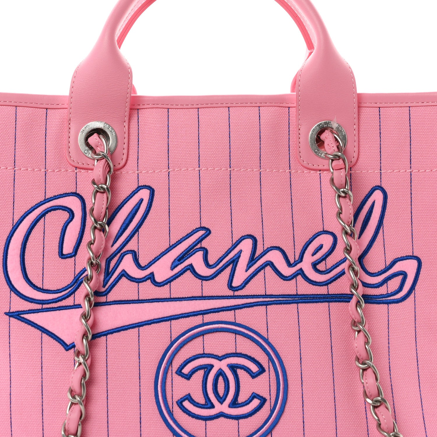 Chanel Canvas Calfskin Striped Large Deauville Tote Pink Blue 8 of 10