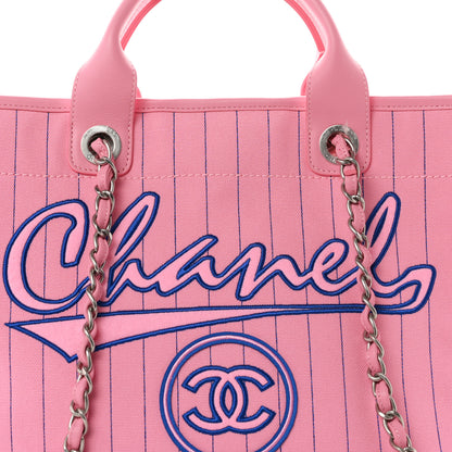 Chanel Canvas Calfskin Striped Large Deauville Tote Pink Blue 8 of 10