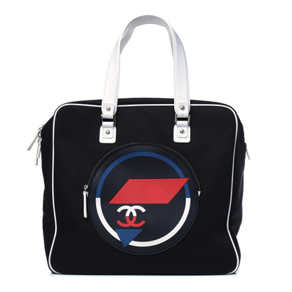 Chanel Canvas Rubber Airlines Large Zip Shopping Tote Black White Red 1 of 7