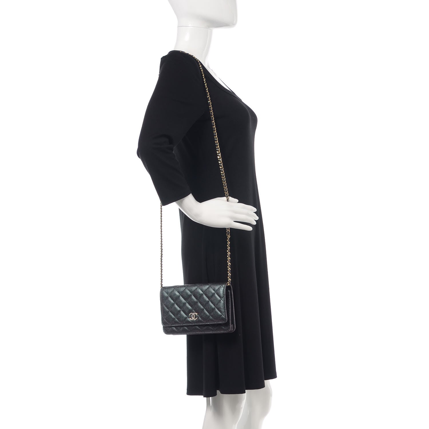Chanel Iridescent Caviar Quilted Wallet On Chain WOC Black 2 of 10