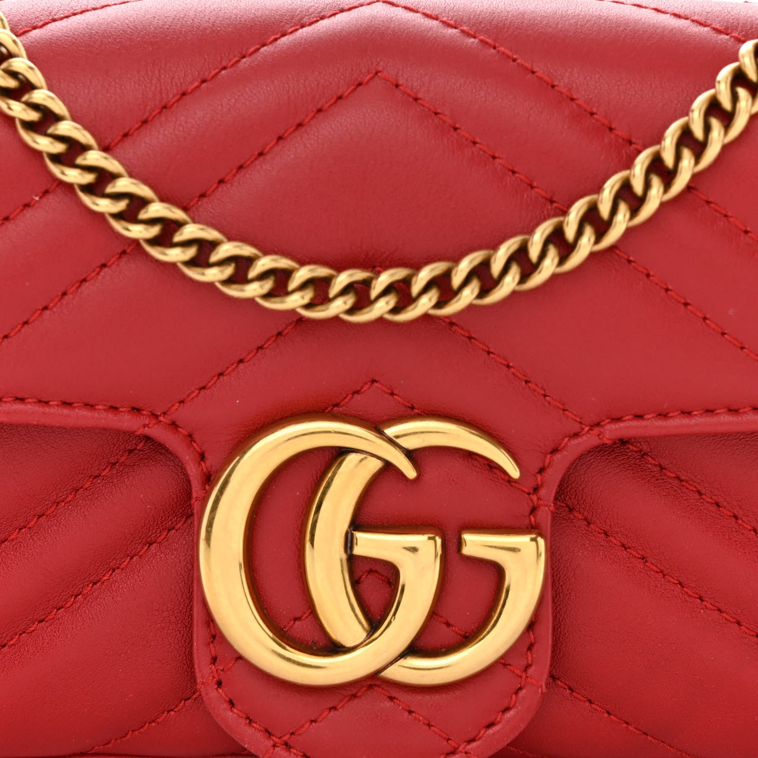 Gucci Calfskin Matelasse Super Mini GG Marmont Shoulder Bag Hibiscus Red 8 of 11