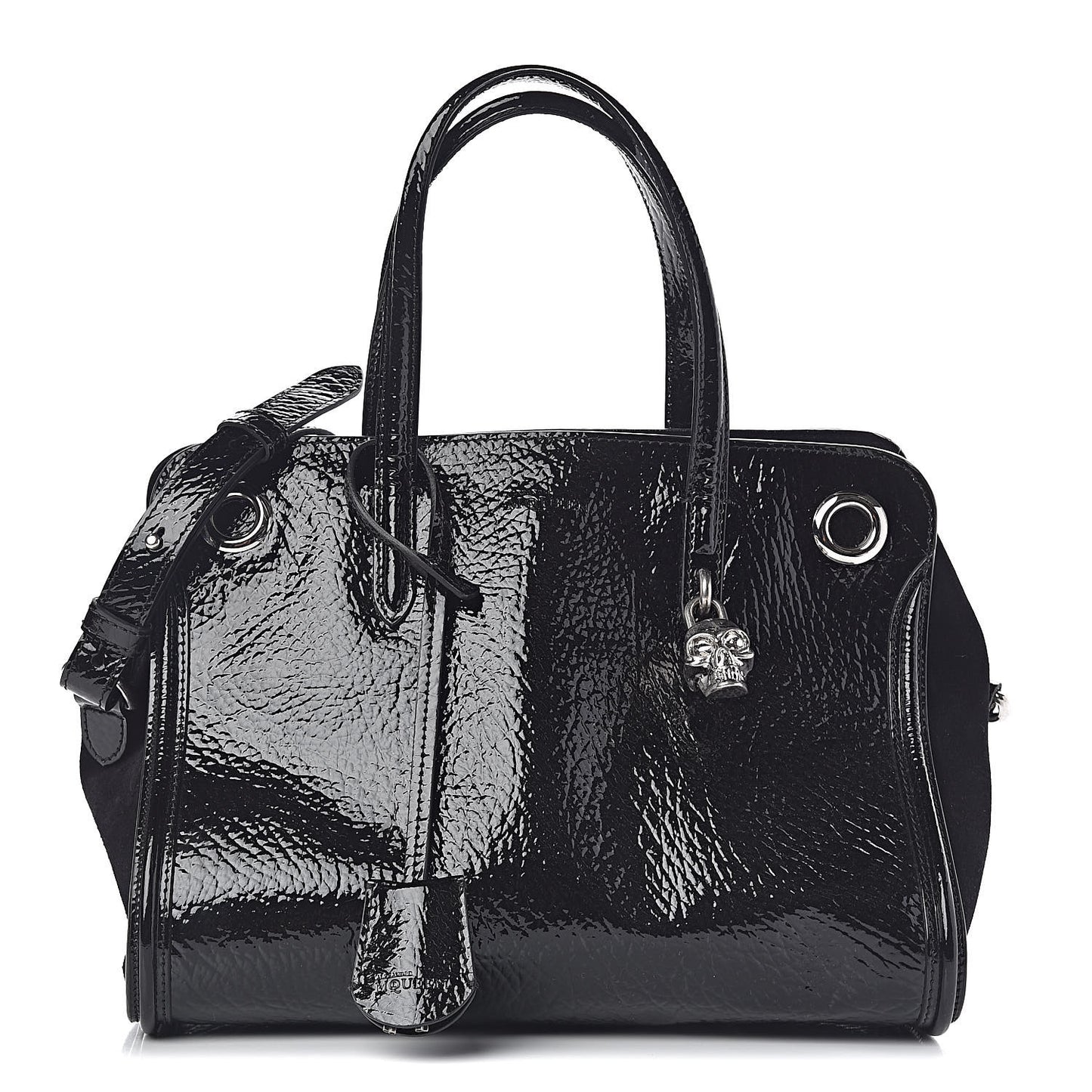 Patent Small Eyelet Padlock Skull Tote Black
