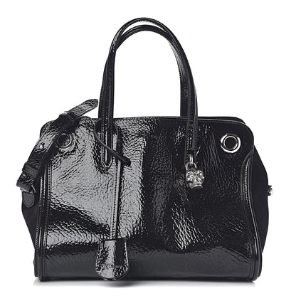 Alexander McQueen Patent Small Eyelet Padlock Skull Tote Black 1 of 10
