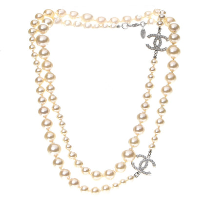 Chanel Classic CC Graduated Pearl Necklace Silver 3 of 6