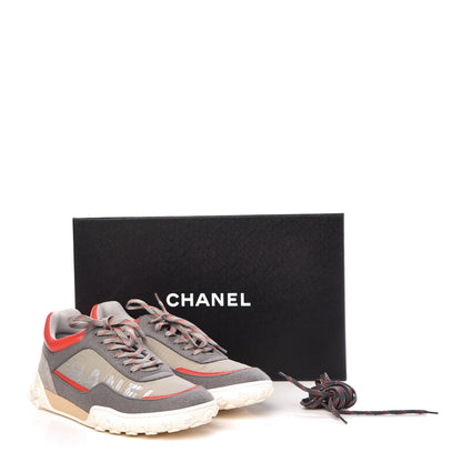Chanel Nylon Calfskin Suede Mens CC Sneakers 45 Grey Red 11 of 11
