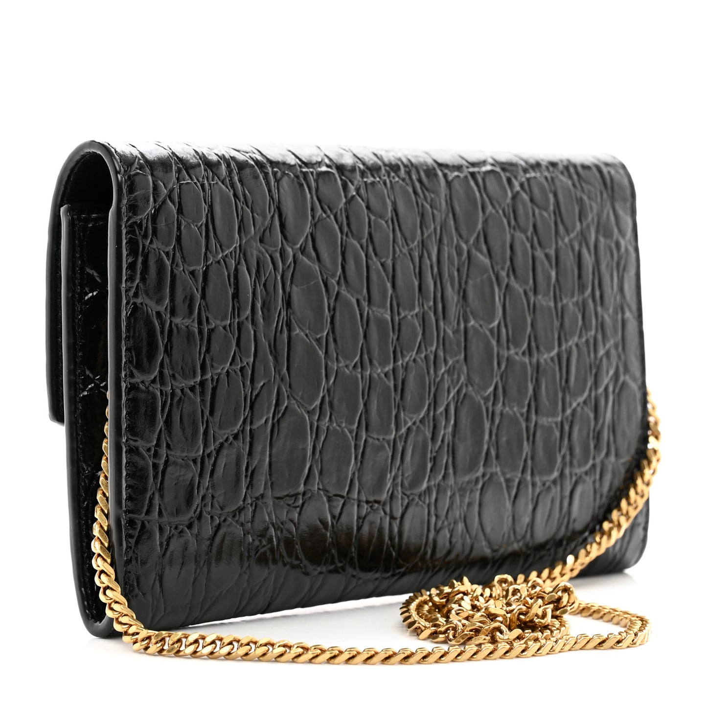 Calfskin Crocodile Embossed Monogram Uptown Chain Wallet Black