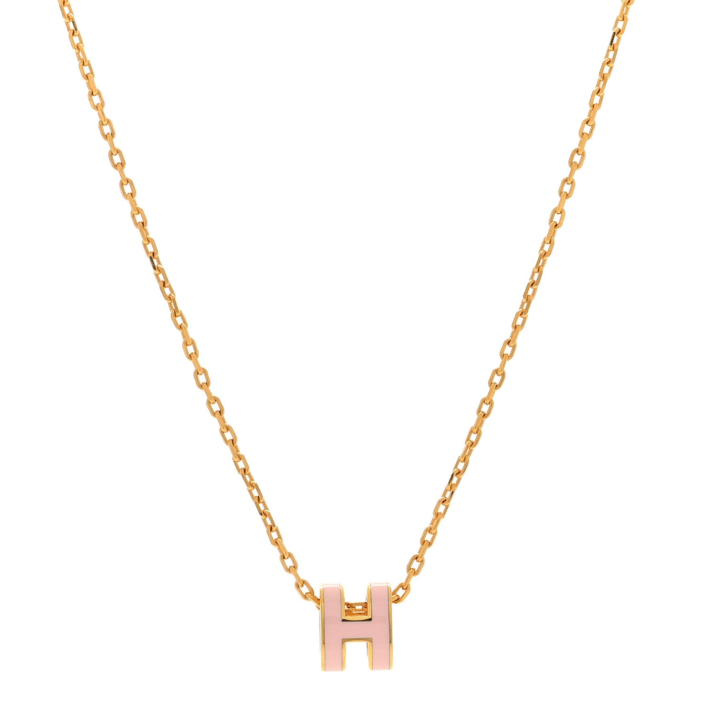 Lacquered Gold Mini Pop H Pendant Necklace Rose Dragee