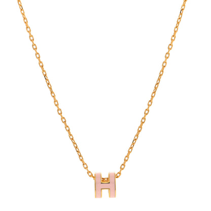 Hermes Lacquered Gold Mini Pop H Pendant Necklace Rose Dragee 1 of 5