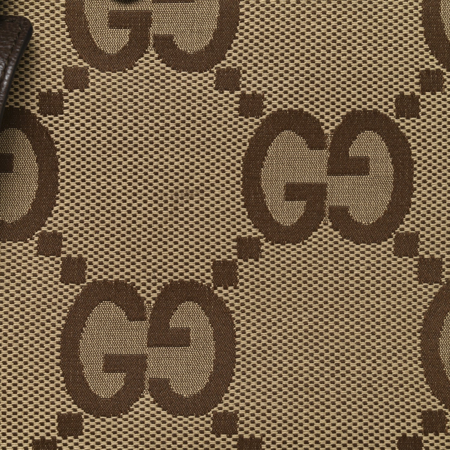 Gucci Monogram Jumbo GG Textured Dollar Calfskin Web Small Tote Bag Camel Ebony New Acero 13 of 20