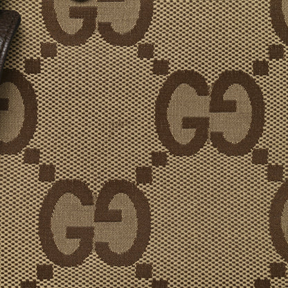 Gucci Monogram Jumbo GG Textured Dollar Calfskin Web Small Tote Bag Camel Ebony New Acero 13 of 20