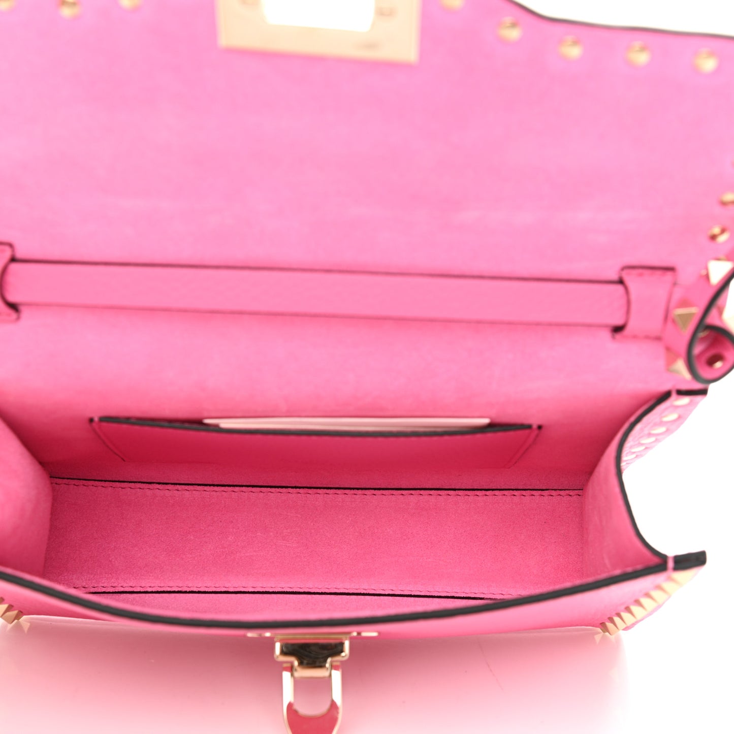 Pebbled Calfskin Medium Rockstud Flip Lock Crossbody Bag Pink Orchid