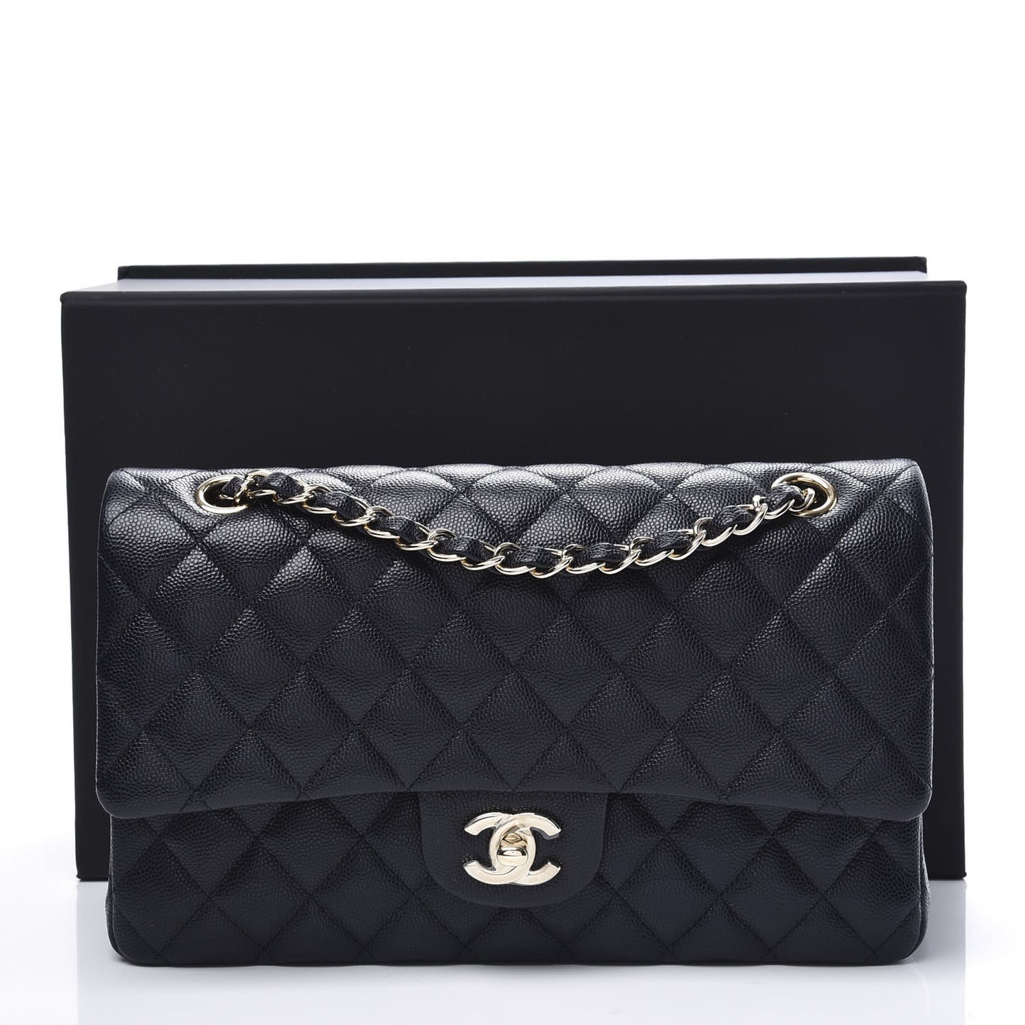 Caviar Quilted Medium Double Flap Navy