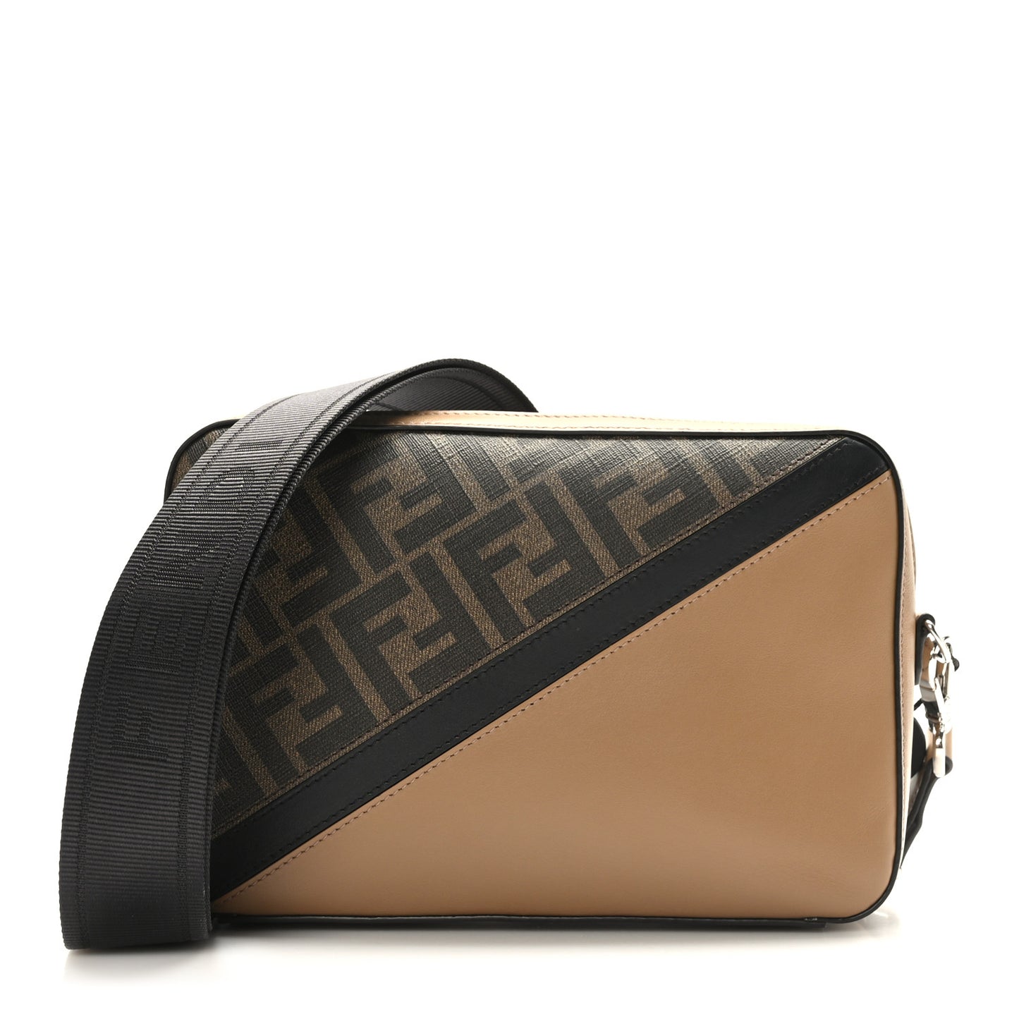 Glazed Fabric Vitello Cover FF 1974 Diagonal Bi-Color Medium Camera Case Tobacco Moro Sand Black