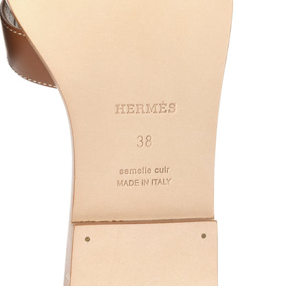Hermes Box Calfskin Oran Sandals 38 Gold 6 of 9