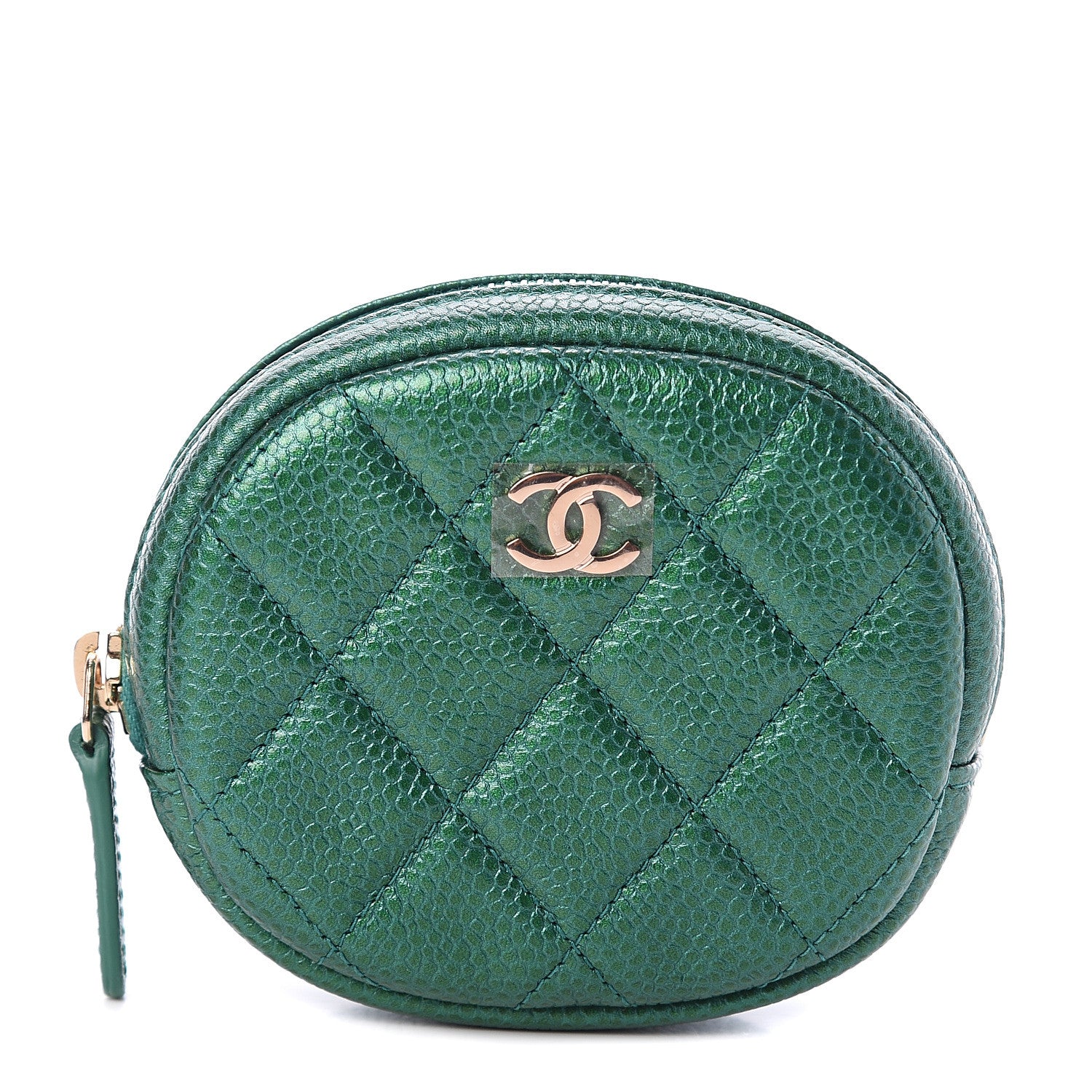 Chanel Metallic Caviar Quilted Zip Around Classic Coin Purse Green 1 of 6