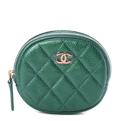 Chanel Metallic Caviar Quilted Zip Around Classic Coin Purse Green 1 of 6