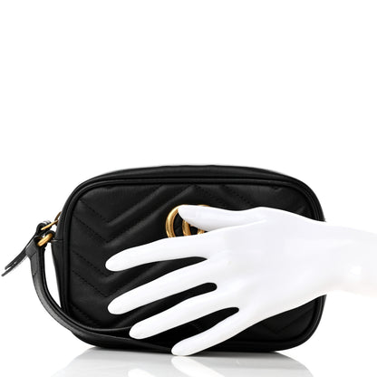 Gucci Calfskin Matelasse Mini GG Marmont Wrist Wallet Black 2 of 12
