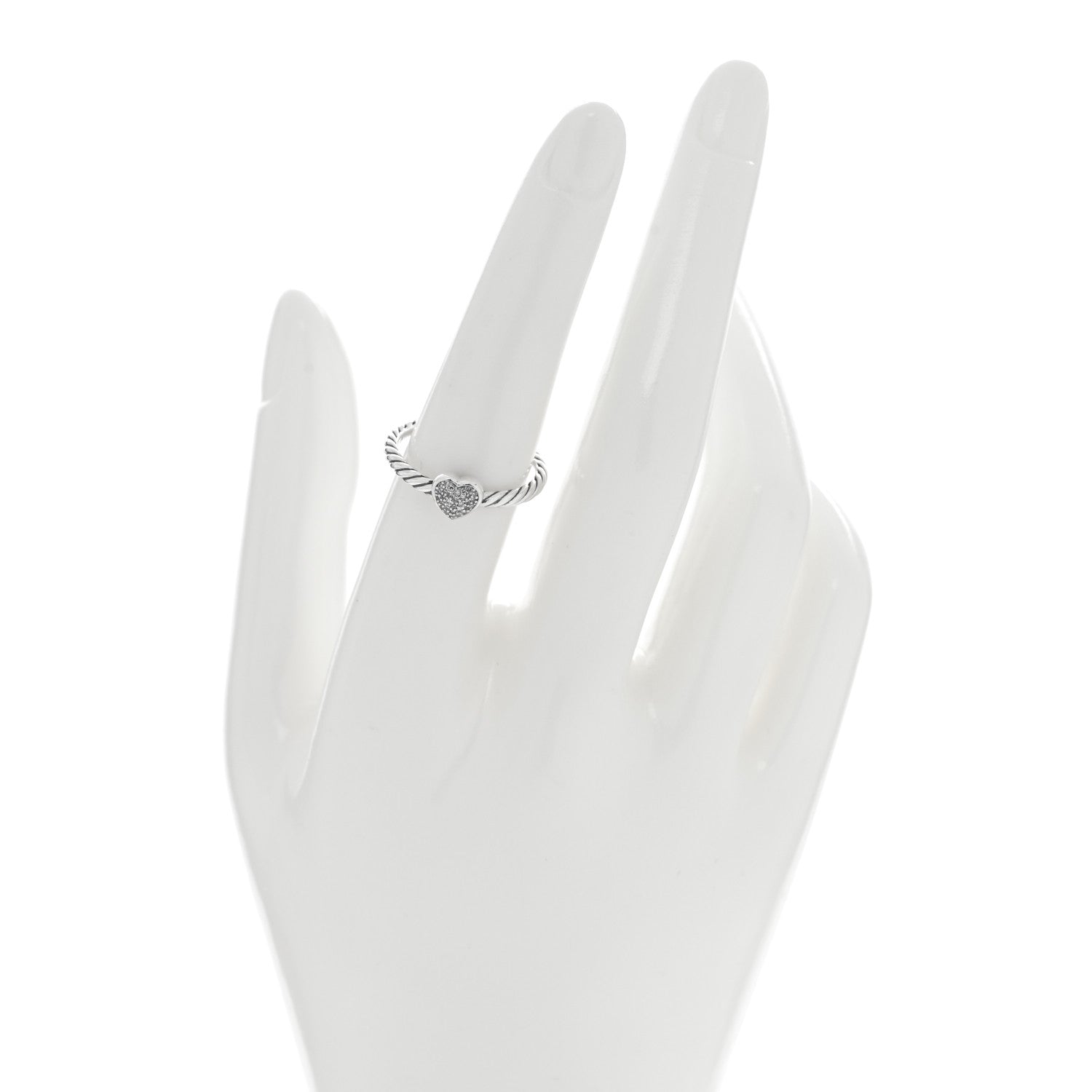 David Yurman Sterling Silver Diamond Cable Classics Heart Ring 54 7 2 of 4