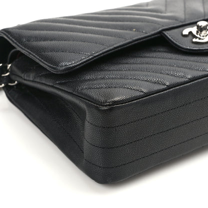 Chanel Caviar Chevron Quilted Medium Double Flap Black 11 of 13