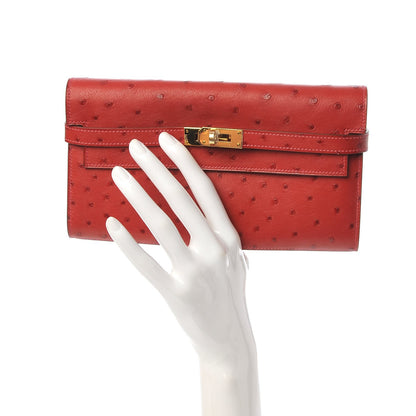 Hermes Ostrich Kelly Longue Wallet Rouge Vif 2 of 22