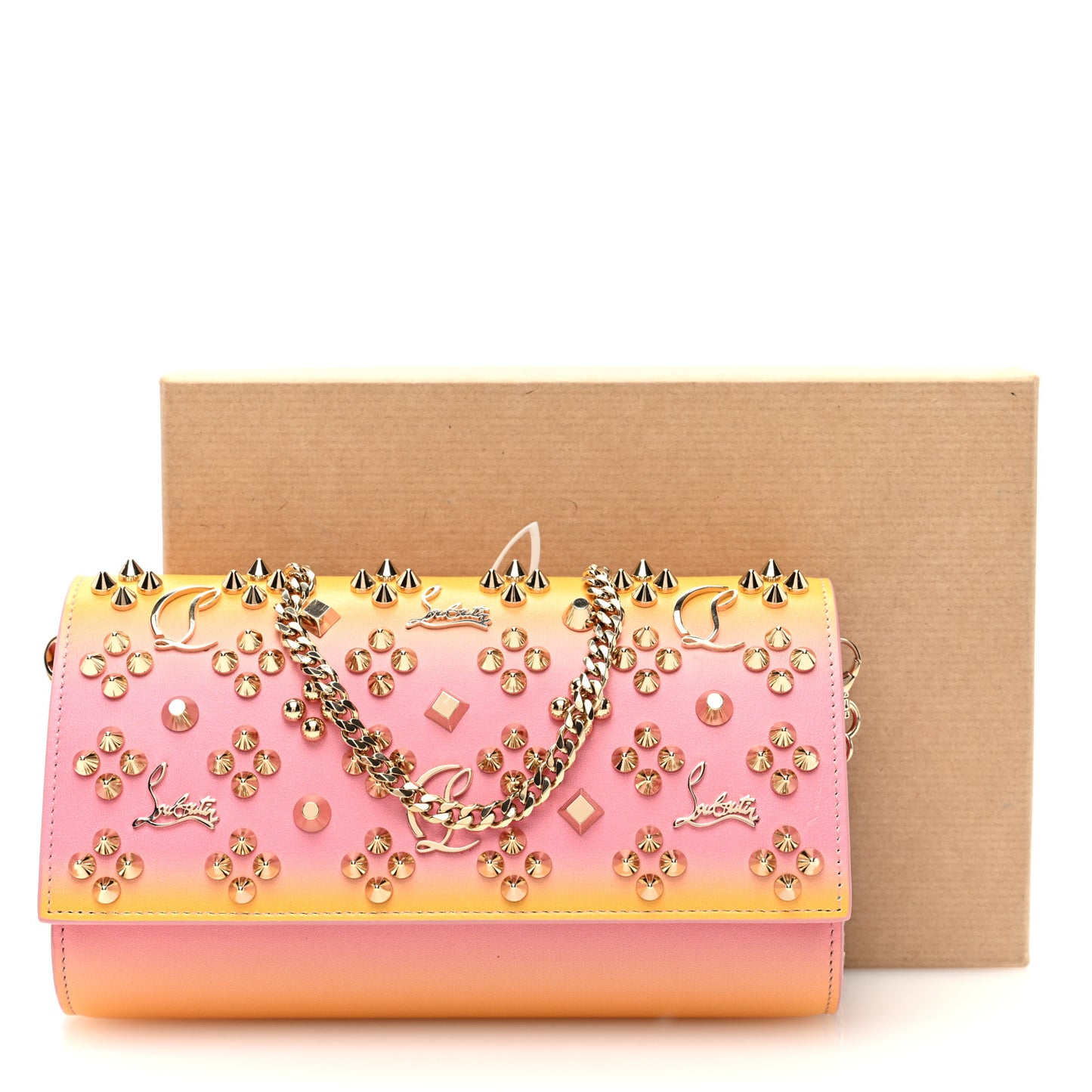 Calfskin Spikes Loubinthesky Paloma Wallet On Chain Degraftersun Gold