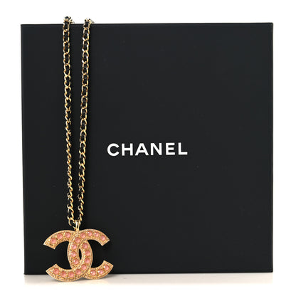 Chanel Pearl Crystal Lambskin Chain CC Dazzling Domino Necklace Gold Pink Black 5 of 5