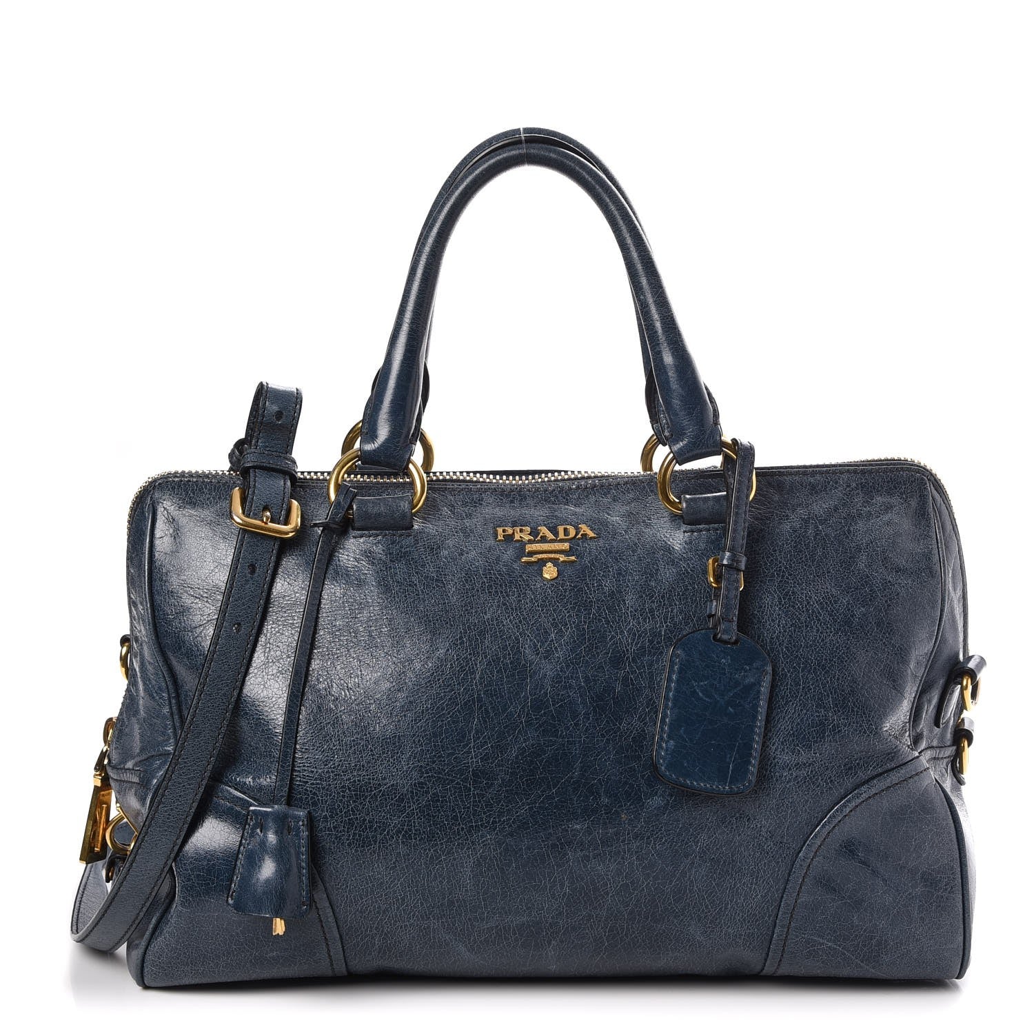 Prada Vitello Shine Shopping Satchel Denim 1 of 13