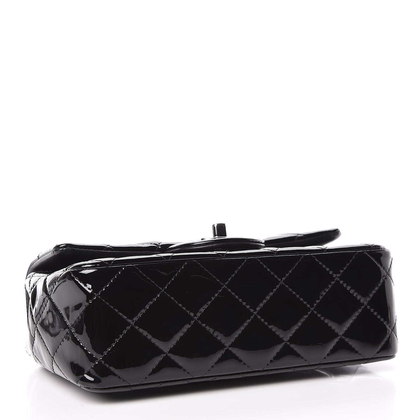 Patent Calfskin Quilted Mini Rectangular Flap Black