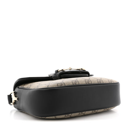 Gucci GG Supreme Monogram Horsebit 1955 Soft Small Shoulder Bag Beige Black 4 of 10