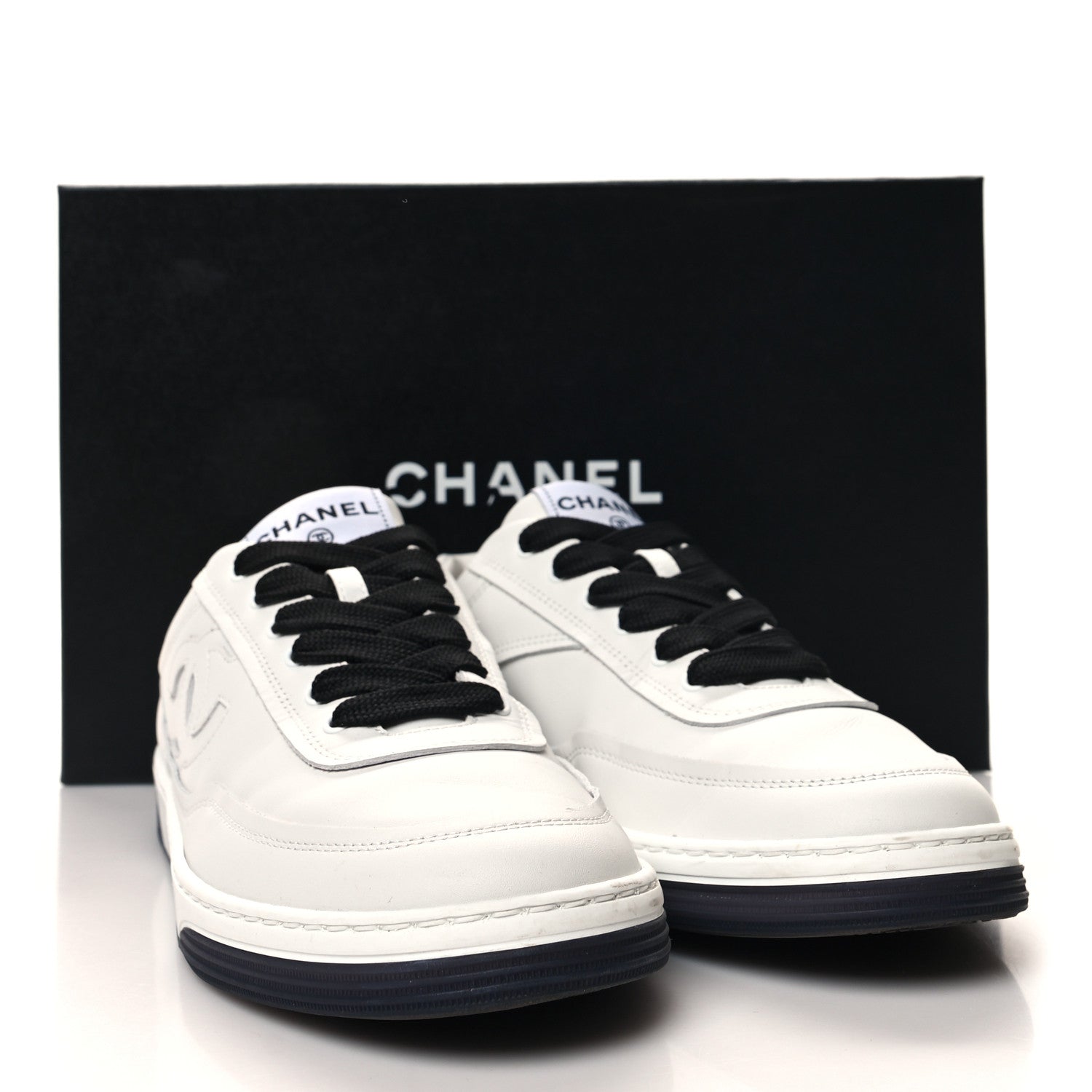 Chanel Calfskin CC Womens Sneakers 38 White Black 9 of 9