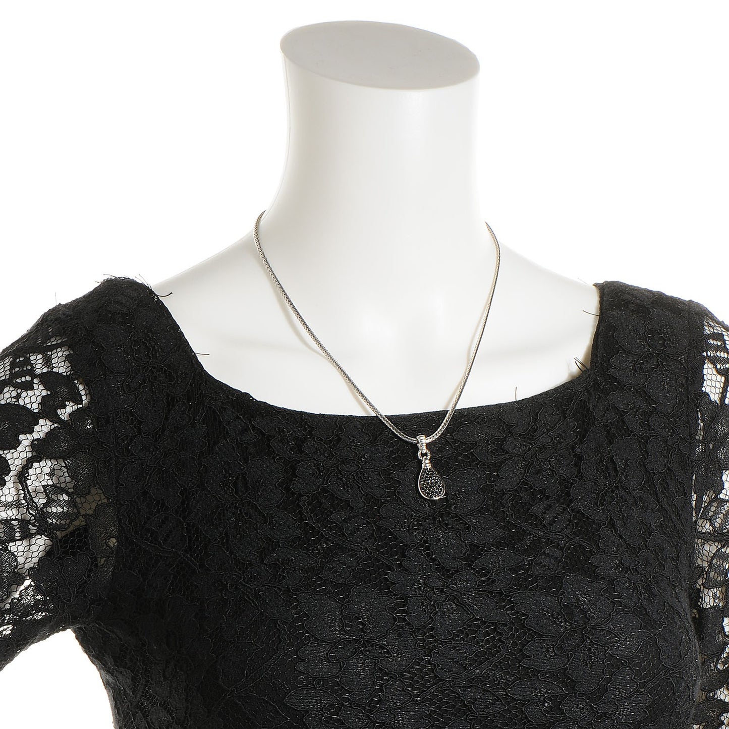 Sterling Silver Black Sapphire Small Bedeg Lava Drop Pendant Necklace