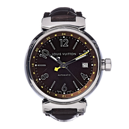Louis Vuitton Stainless Steel Alligator 39mm Tambour GMT Automatic Watch Brown 1 of 9