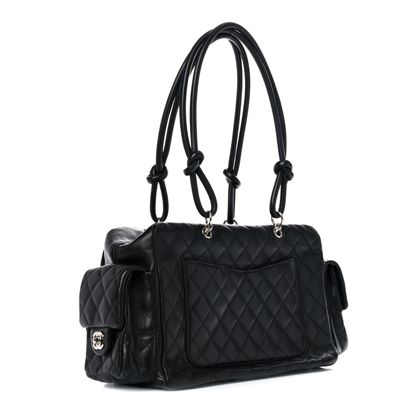 Calfskin Quilted Large Cambon Multipocket Reporter Black White