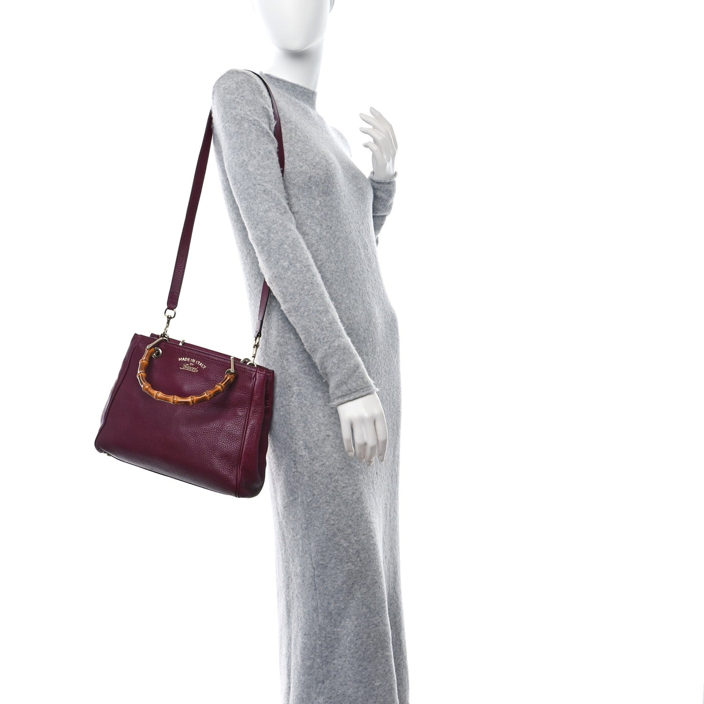 Calfskin Small Bamboo Shopper Tote Burgundy