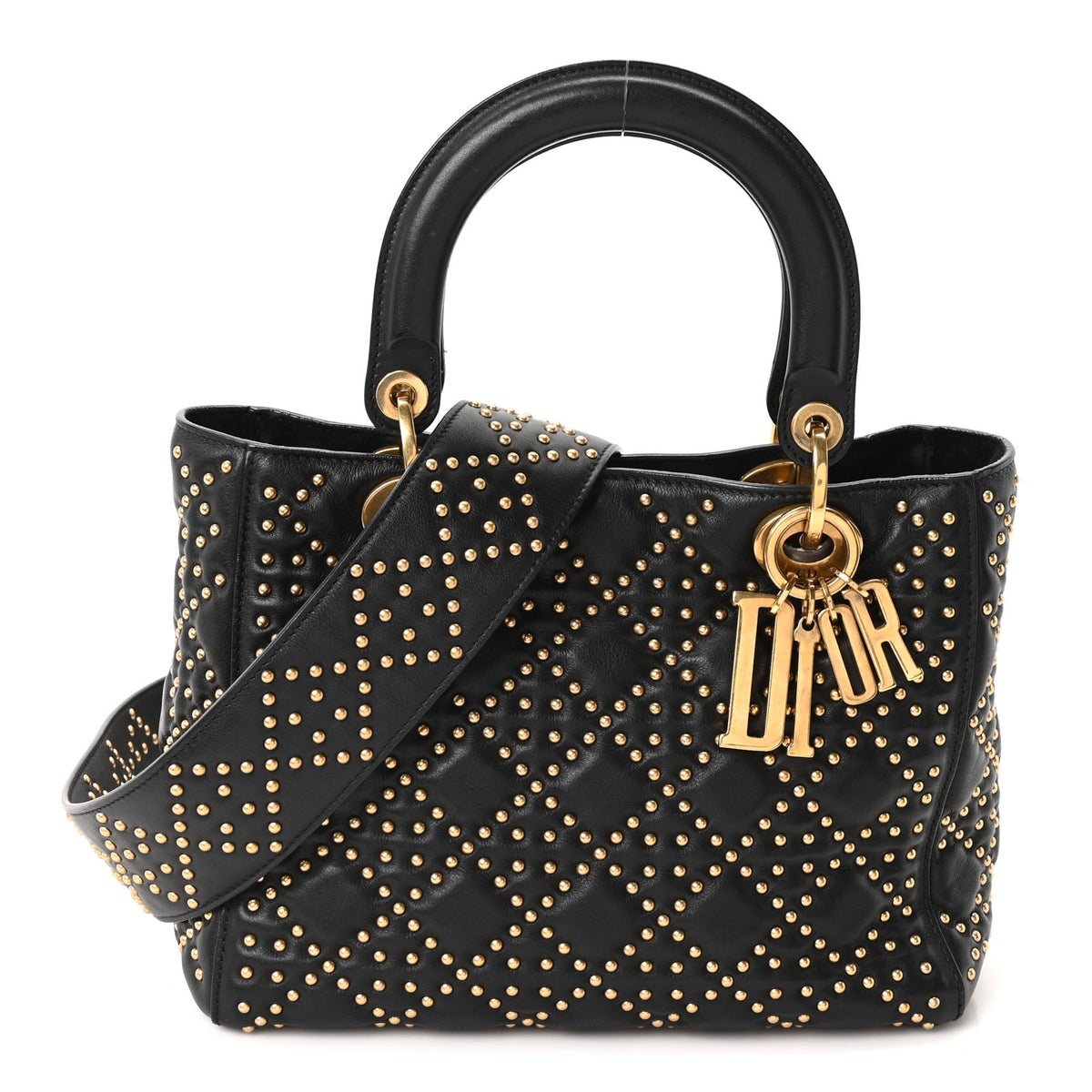 Christian Dior Calfskin Cannage Studded Medium Supple Lady Dior Black 1 of 10